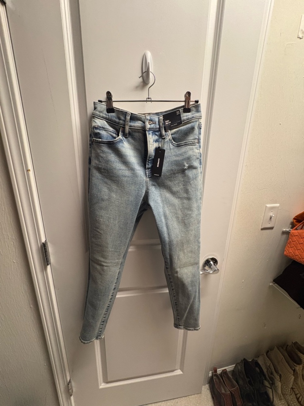 Express Light Wash Skinny Jeans - Light Blue - short